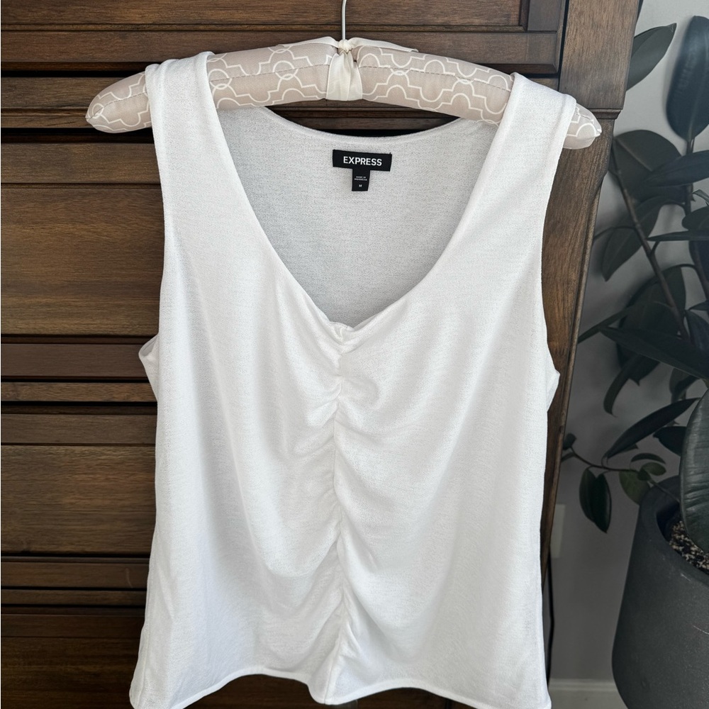 Express Women's Ivory Gathered Tank Top